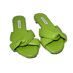 Aquazurra Slide Sandals Slip On Twisted Strap Low Heel Leather Green Size 38